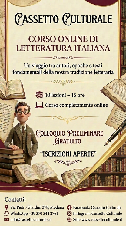 Italian literature course, online, individual or group